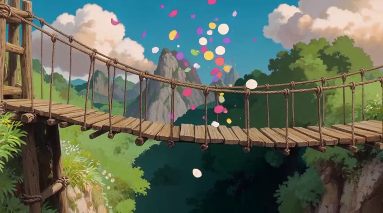 Anime rose blooming with dancing petals